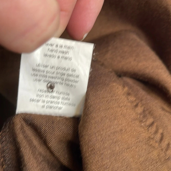 LAUREN VIDAL Linen Blend Overshirt Brown One Button Long Sleeve Collarless Small - Picture 9 of 11